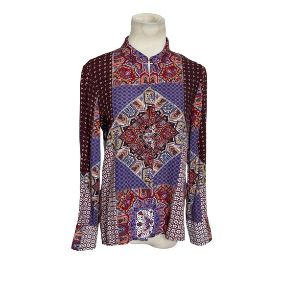 Crosby red blue patchwork long sleeves hidden buttons shirt size Small - Picture 5 of 9